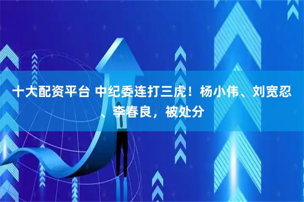 十大配资平台 中纪委连打三虎！杨小伟、刘宽忍、李春良，被处分